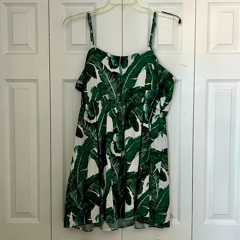 SHEIN palm tree print lace up back sleeveless fit flare sun dress